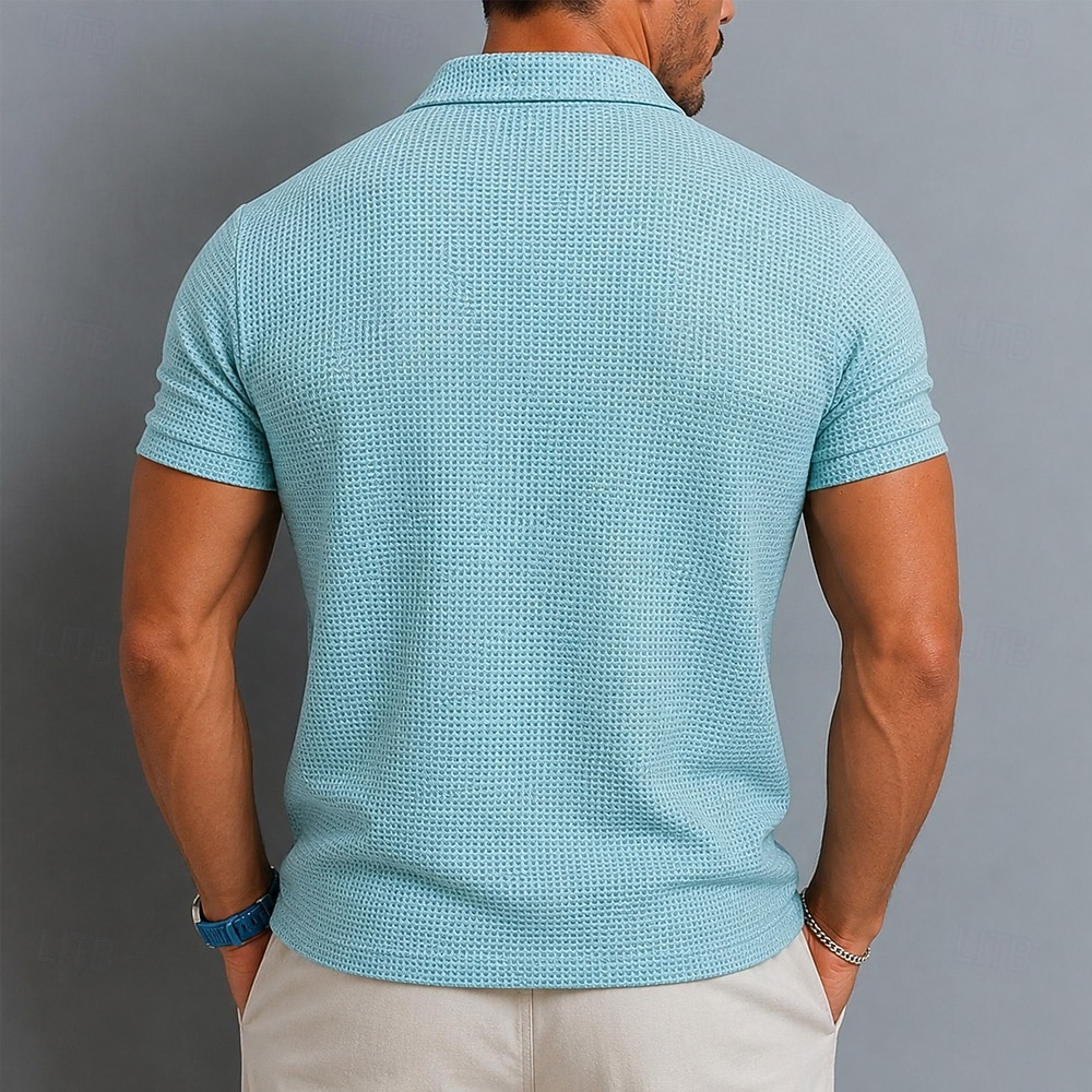Homme Polo en seersucker Ice Silk Texturé Occasionnel Travail Revers Manche Courte Basique Moderne Uni Jacquard Boutons Été Bleu Noir Blanche Polo en seersucker Ice Silk de 2026 ? $36.99 –P2