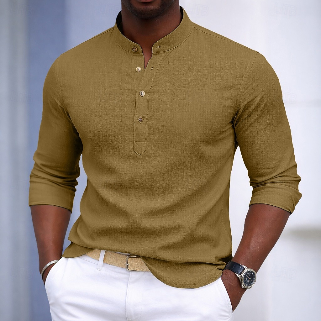 Hombre Camisa Camisa para Vestido Abotonar la camisa Pullover Color sólido Diario Negocio Negro Blanco Marrón Azul Oscuro Manga Larga Cuello Vuelto Todas las Temporadas Ropa Puro 2026 - $18.99 –P8