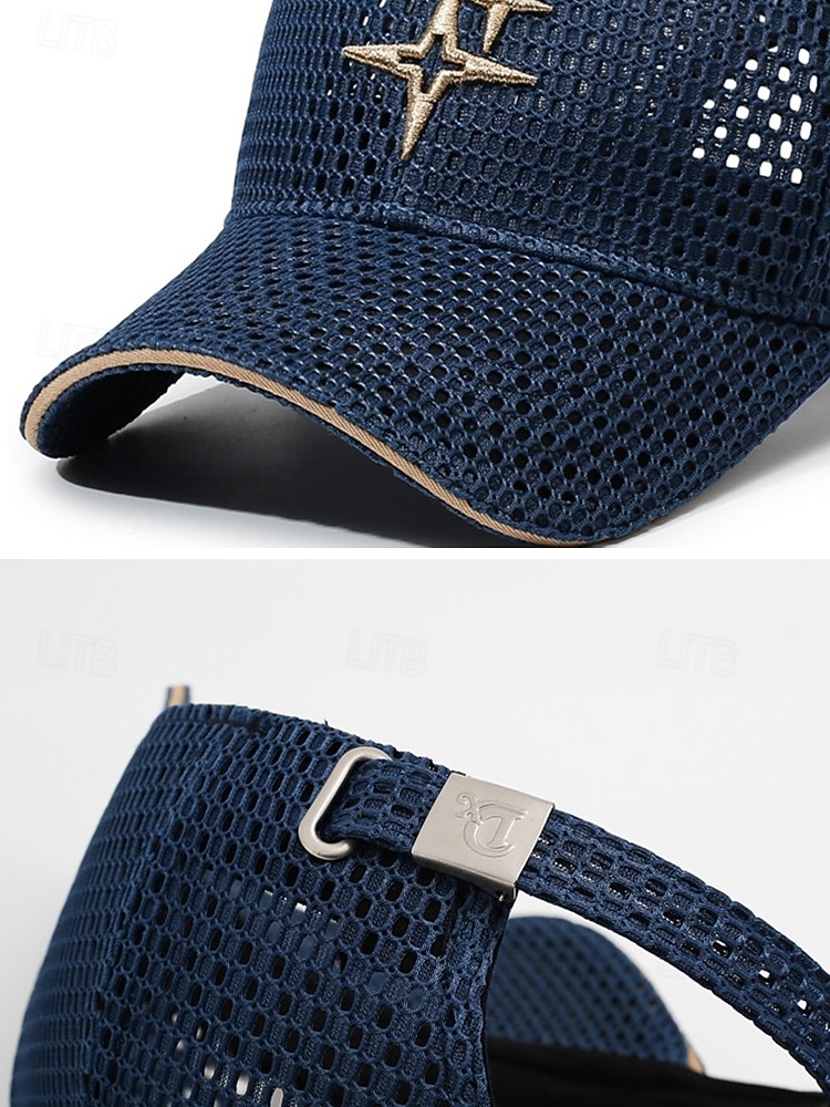 Heren mesh truckerpet - ademende polyester baseballpet met sterrenborduurwerk, verkrijgbaar in meerdere kleuren, verstelbare sluiting aan de achterkant voor buitenactiviteiten en reizen. &dagelijkse 2026 - $11.99 –P12