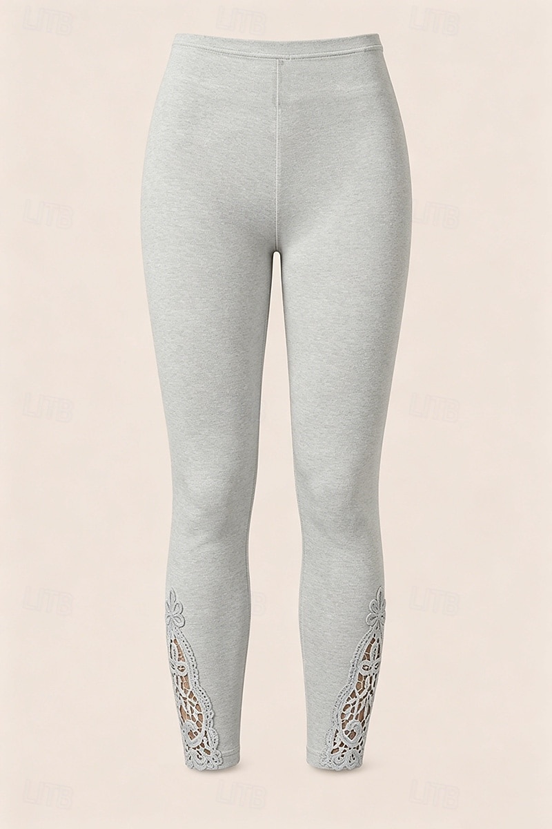 Mujer pantalones cortos capri Polainas Leggings cómodos Vacaciones Moda estilo costero de la abuela Hasta el Tobillo Media cintura Color sólido Encaje Comodidad Elástico Diario Casual Diario Negro 2026 - $10.99 –P5