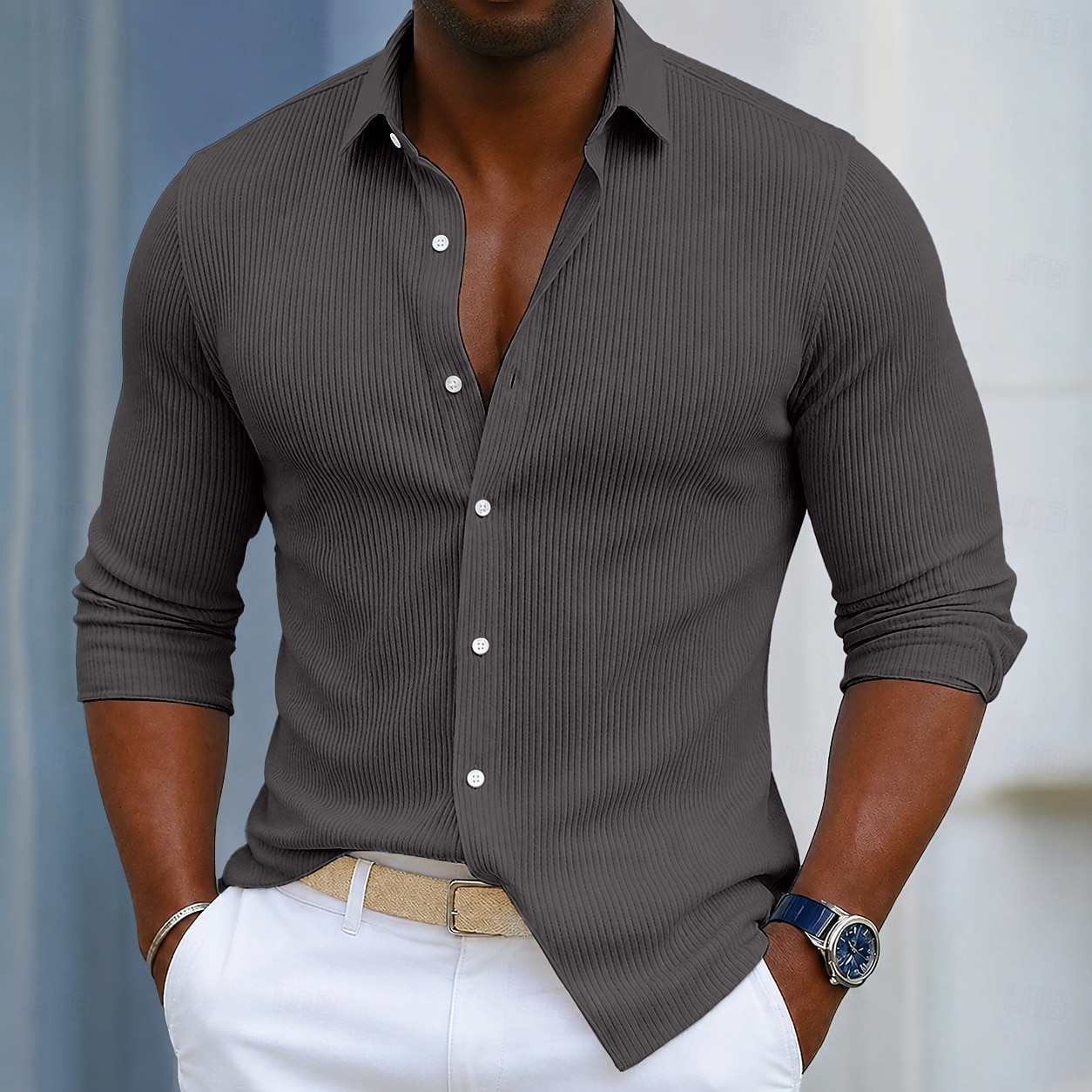 Herren Hemd Cordhemd Knopfhemd Blau Schwarz Weiß Marineblau Purpur Langarm Einfach Umlegekragen Lässig Täglich Button-Down Bekleidung Polyester Mode Streetwear Klassisch Lässig 2026 - $29.99 –P10