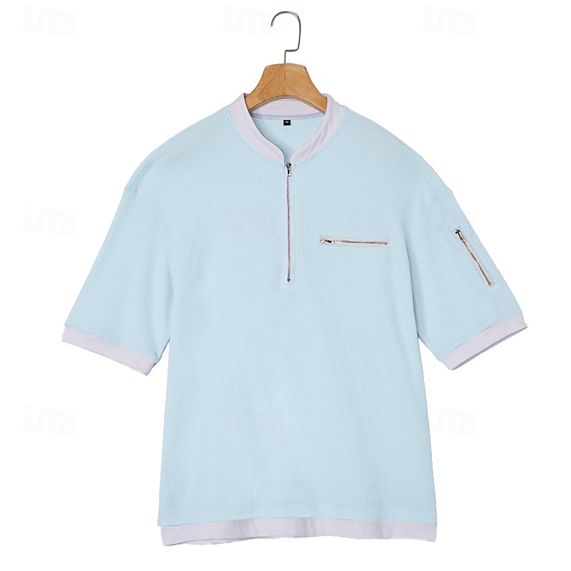 Bărbați Tricou Waffle Tee Top Manșon scurt Trage pe dreapta Jumătate cu fermoar Vară Culoare solidă Modă Designer Comfortabil Peteci Bloc de Culoare Buzunar cu Fermoar Casual Zilnic În aer liber 2026 - $22.99 –P2
