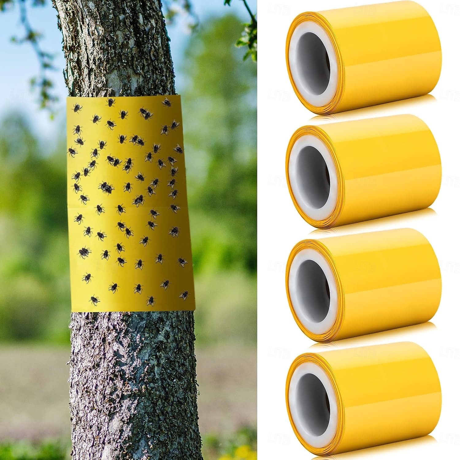 Bandă adezivă pentru insecte târâtoare, 5 metri, pentru exterior, capcană lipicioasă galbenă, barieră lipicioasă, care protejează copacii, exterior, interior, pomi fructiferi, gazon, grădină, 2026 - $10.49 –P3