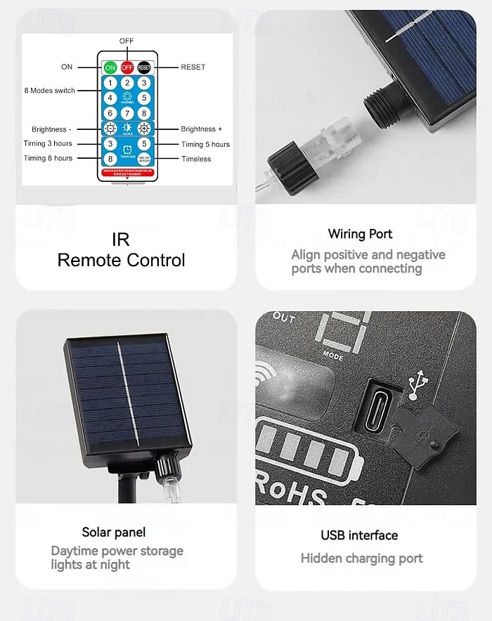 250e verjaardag van de VS, 4 juli, zonne-energie &USB oplaadbare lichtslinger, 12 meter, 100 rode, witte en blauwe bolvormige waterdichte LED-lampjes voor binnen, terras, tuin en feestjes. 2026 - $35.99 –P6