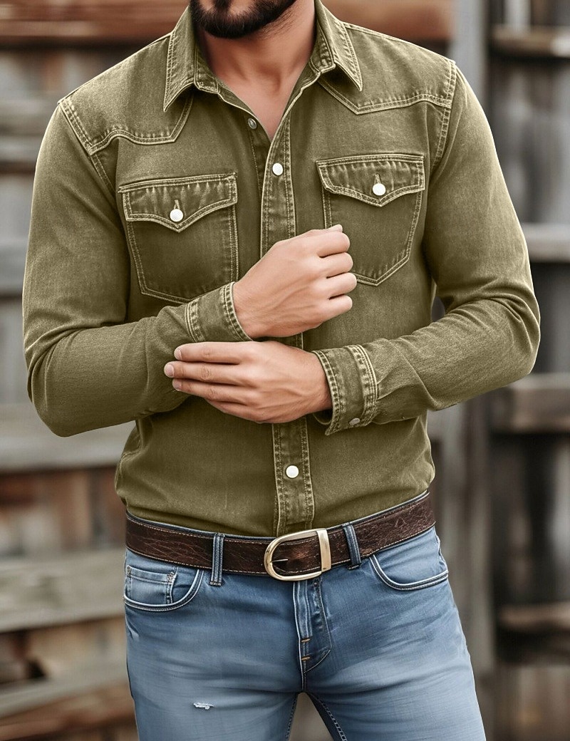 SoftFade™ Camicia da Uomo Casual Camicia da Lavoro Camicia Button Up Garment Dyed Faded Camicia Blu Nera Rossa Cammello Grigio Chiaro Manica Lunga Camicia Semplice Collo Casual Giornaliero del 2026 a $32.99 –P14