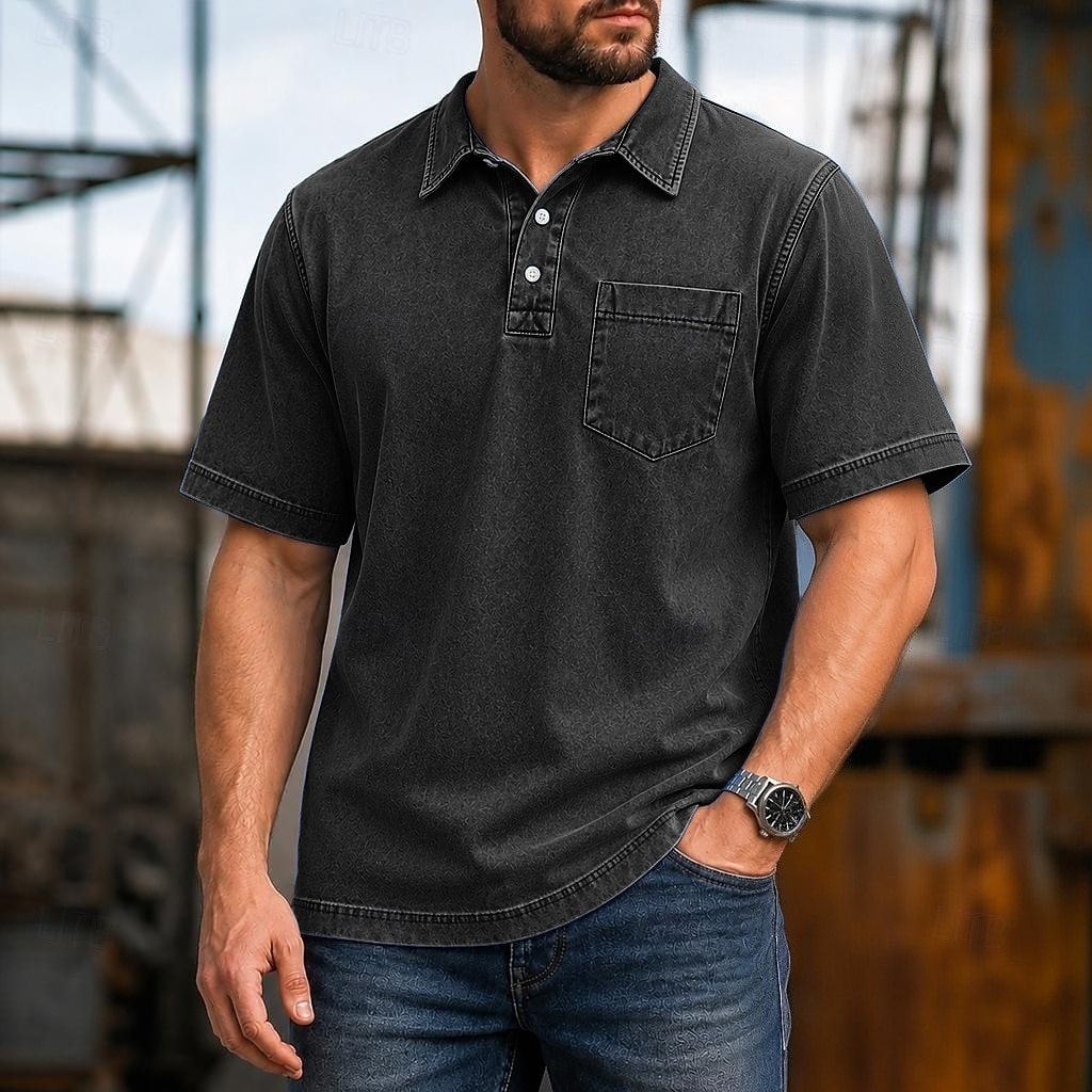 SoftFade™ Men's Polo Shirts 100% Cotton Acid Wash Shirt Casual Holiday Lapel Short Sleeve Fashion Basic Plain Pocket Distressed Summer Spring All Seasons Dark Brown Black Light Green Pink Navy Blue 2026 - $33.99 –P20