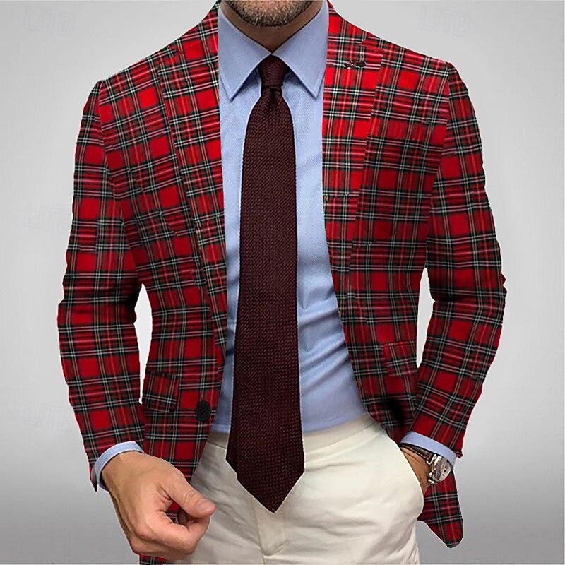 Herr Kavajjacka Sportrock Naggkrage Mode Rutig Blazer Rubinrött Standardpassform Singelknäppt 1 Knapp 2026 - $76.99 –P1
