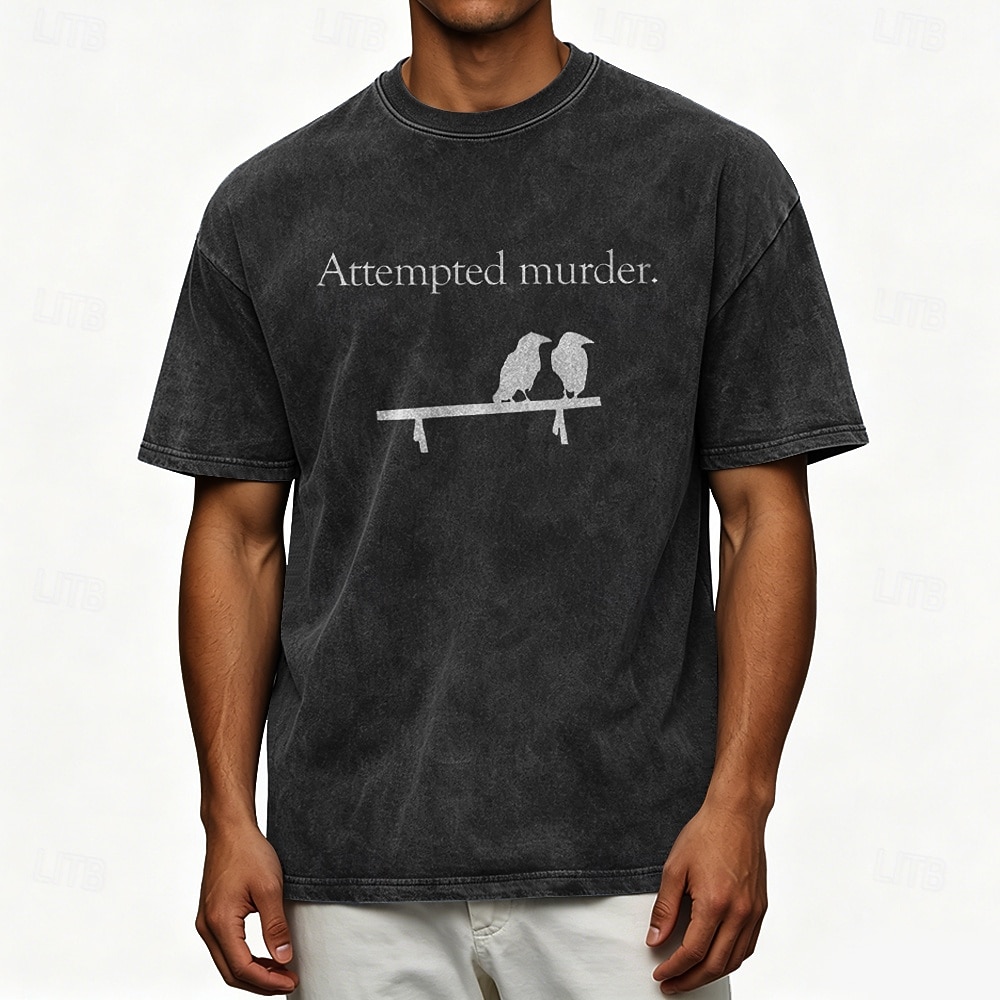 Men's Attempted Murder Two Crows Pun Funny Sarcastic 100 Cotton Acid Wash Heavyweight T-shirt Short Sleeve T shirt DTG Crew Neck Shirt Fashion Daily Holiday T shirt 2026 - $27.99 –P4