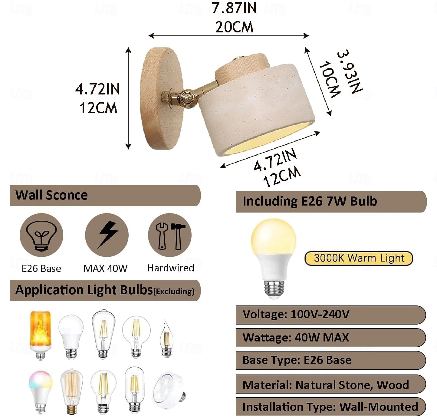 Natural Stone Wall Sconce Adjustable Stone Mounted Bathroom Light Hardwired Farmhouse Rustic Lamp Mid Century Modern Lighting for Bedroom Living Room Bedside 85-265V 2026 - $132.99 –P1