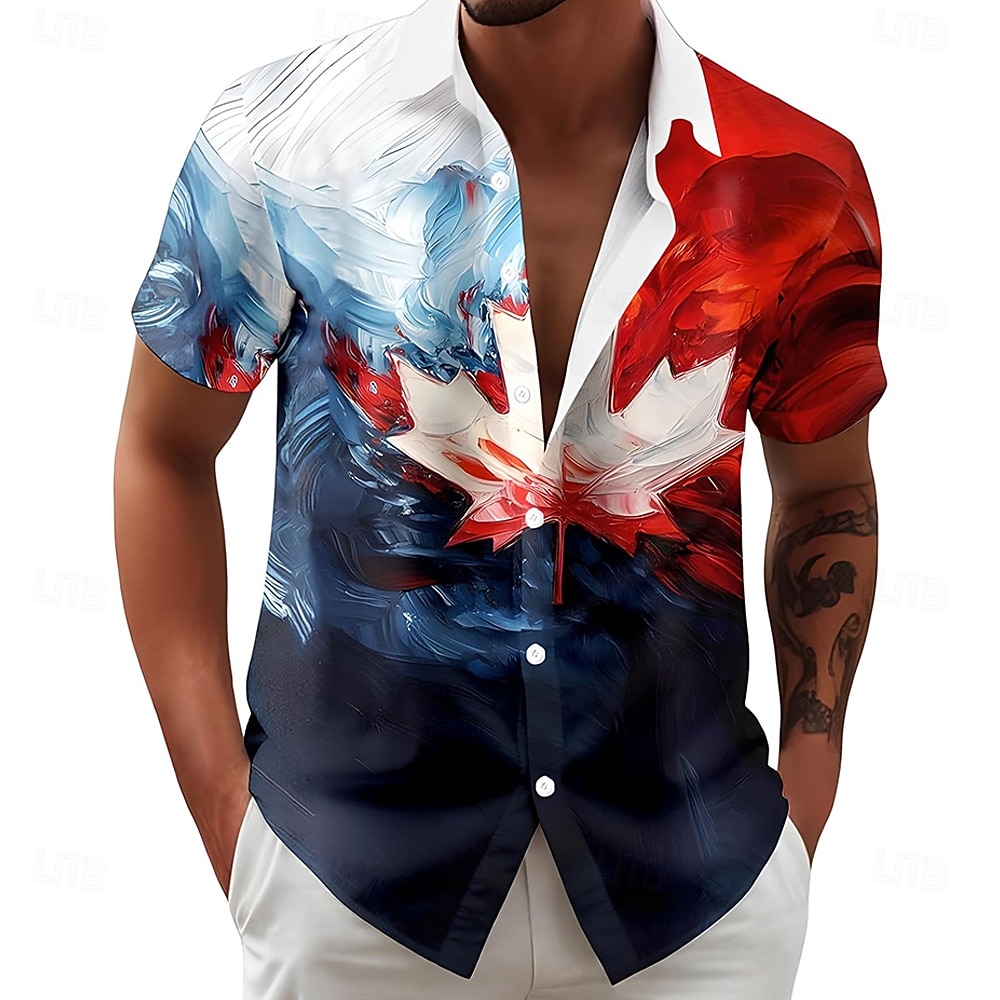 maple leaf dress shirt Red Canada Maple Leaf Mens Short Sleeve Button Down Shirt XX-Large / Red