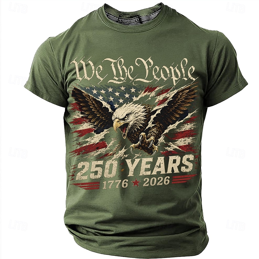 4. juli 2026 250. Herre USAs flagg 1776 T skjorte Kortermet T skjorte 3D-utskrift Crew-hals Skjorte Patriotisk Daglig Festival Blå Svart Rød Sommer Vår Klær S M L XL XXL XXXL 2026 - $18.99 –P6