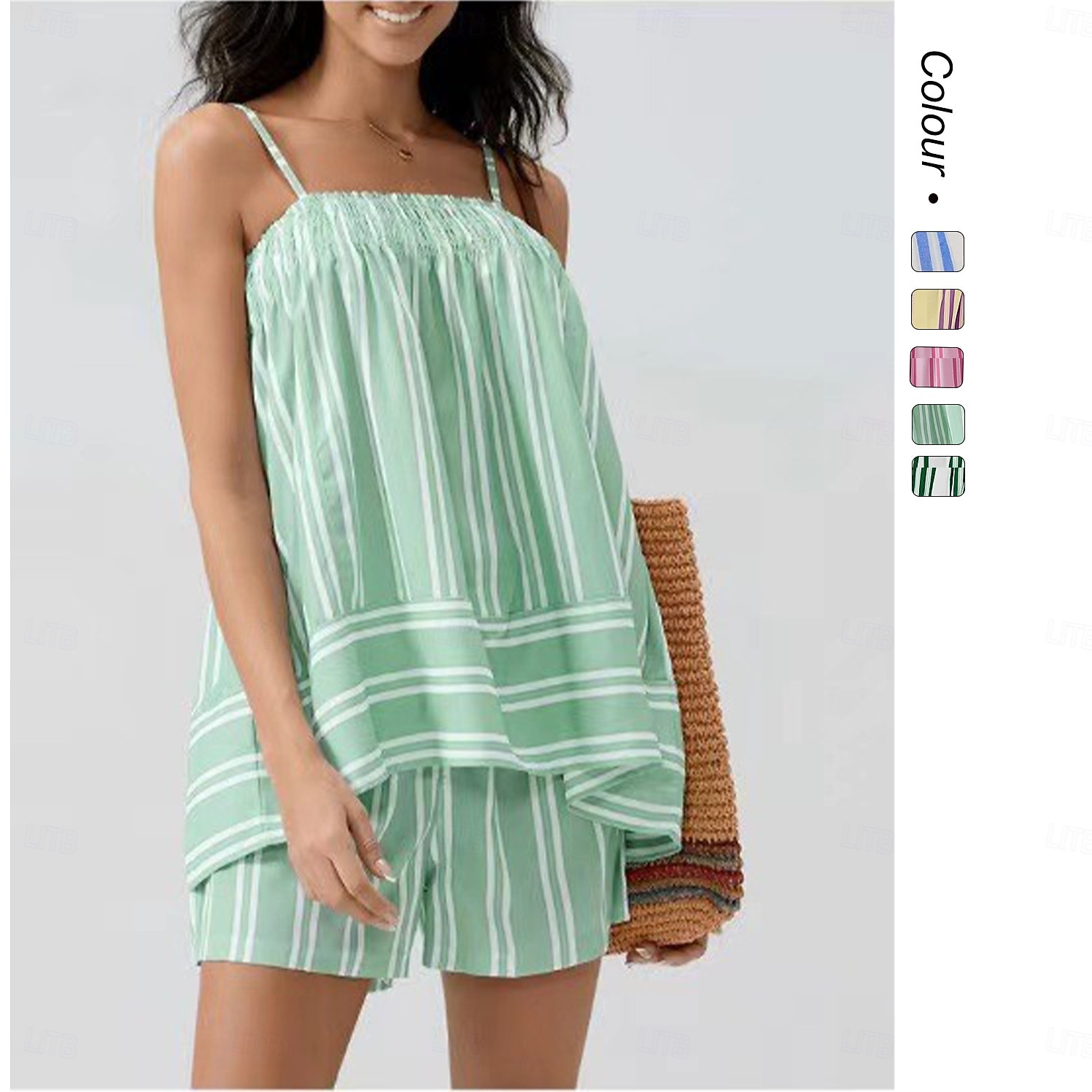 Women's Camisole Sleeveless Striped Ruched Bohemia Vacation Vintage Yellow Pink Green Summer Loose Fit 2026 - $33.99 –P18
