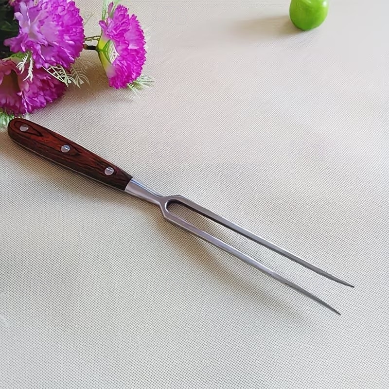Grillgaffel i rustfritt stål med trehåndtak, perfekt for grilling av kjøtt, bruk på kjøkkenet, camping utendørs og servering av kjøtt 2026 - $24.99 –P8