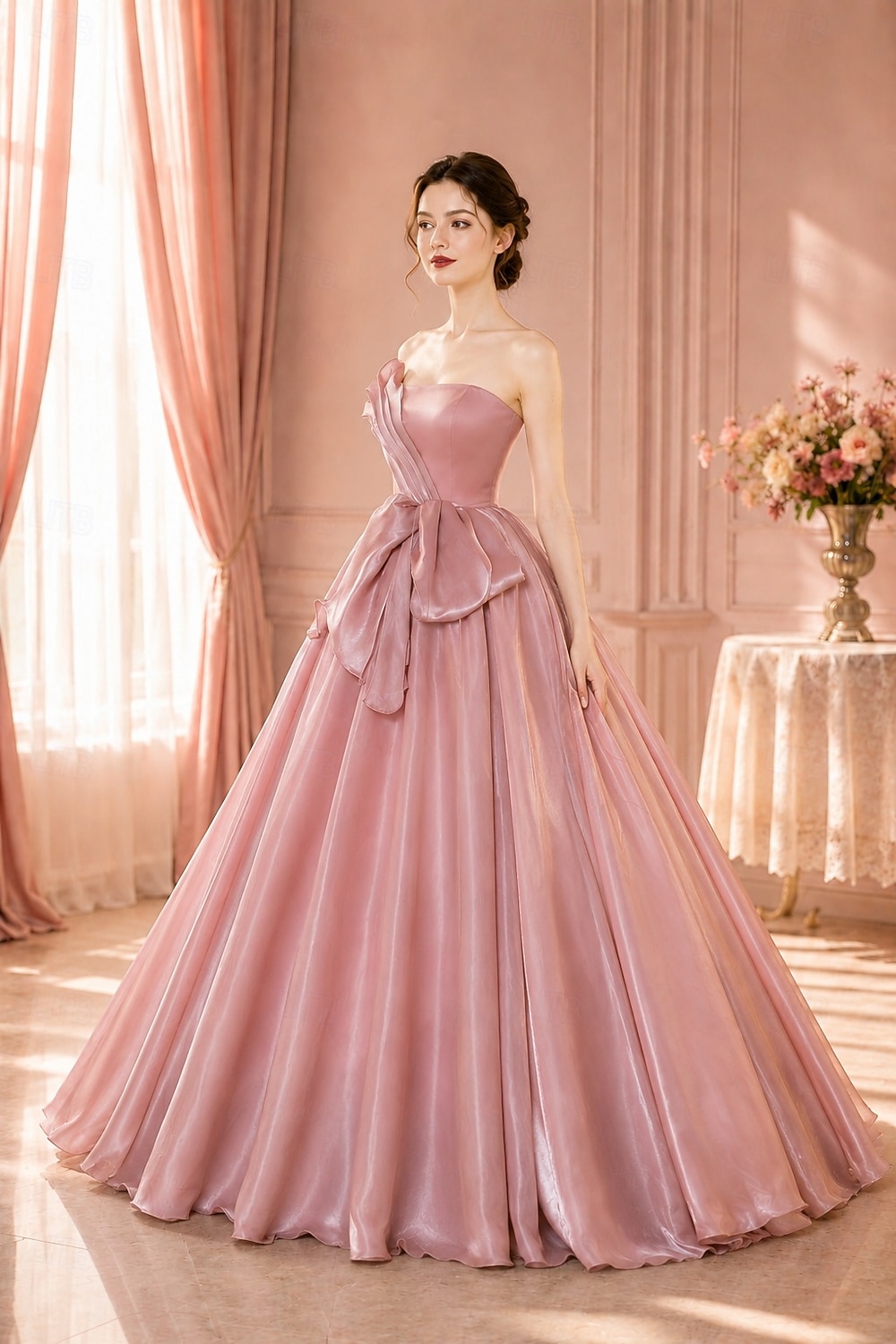 Vestido de Gala Corte A Hasta el Suelo Trajes de gala Elegante Fiesta Princesa Sin Mangas Sin Tirantes Fiesta de baile Fiesta de Noche Organdí Sin espalda con Plisado 2026 - $183.99 –P3