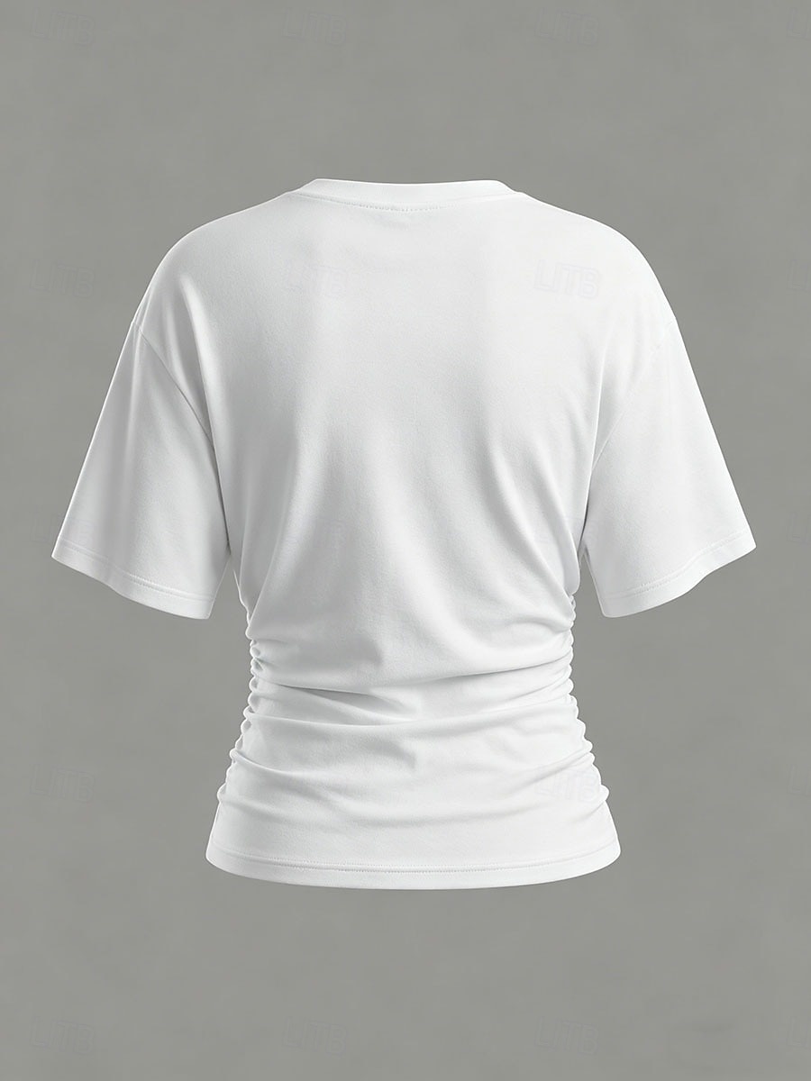 Mujer Camiseta Camiseta superior Frunce Color sólido Plano Vintage Moda Elegante Sin Mangas Manga Corta Cuello Barco Tops cortos Casual Diario Noche Azul Piscina Negro Blanco Rosa Gris Verano 2026 - $19.99 –P3