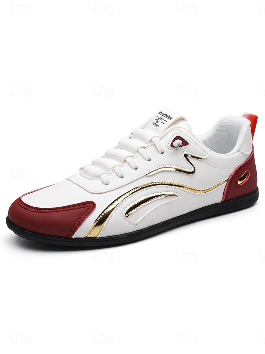 Men's White Red Music Festival Sneakers - Comfortable Lace Up Casual Shoes - Stylish Low Top Footwear for Concerts, Festival Outfits, Outdoor Parties and Everyday Streetwear 2026 - $32.99 –P7