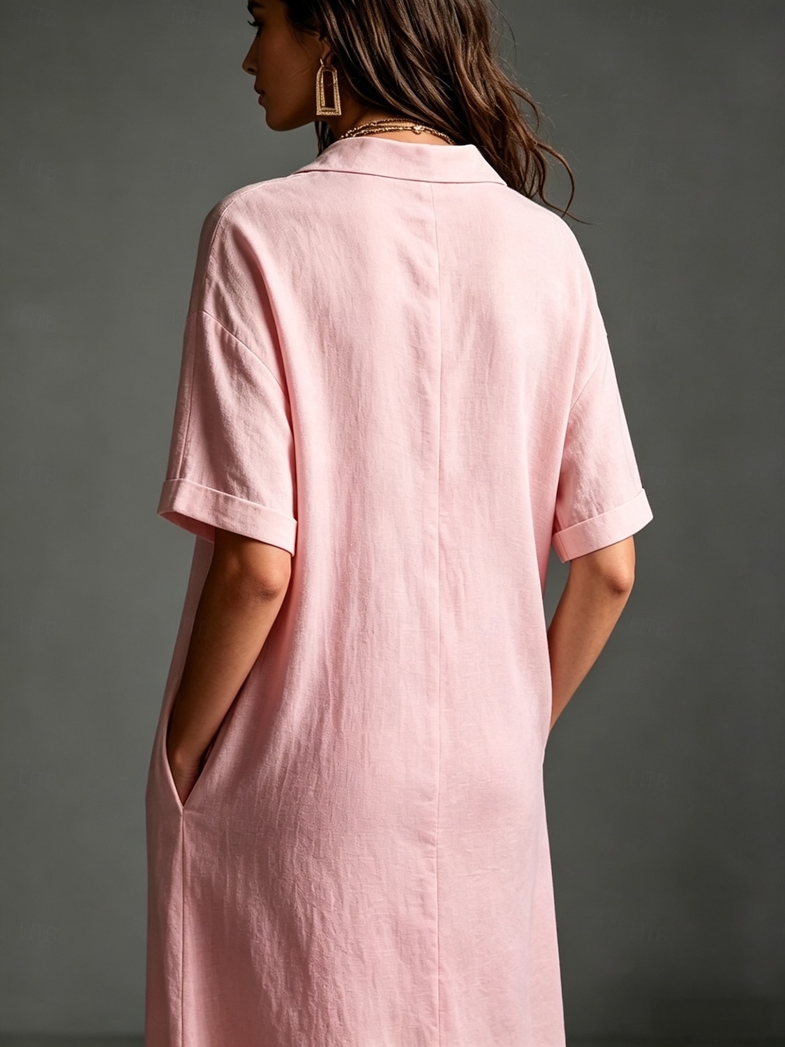 Women's Maxi long Dress Linen Dresses Elegant Vacation Loose Fit Plain Short Sleeve Shirt Collar Summer 2026 - $33.99 –P8