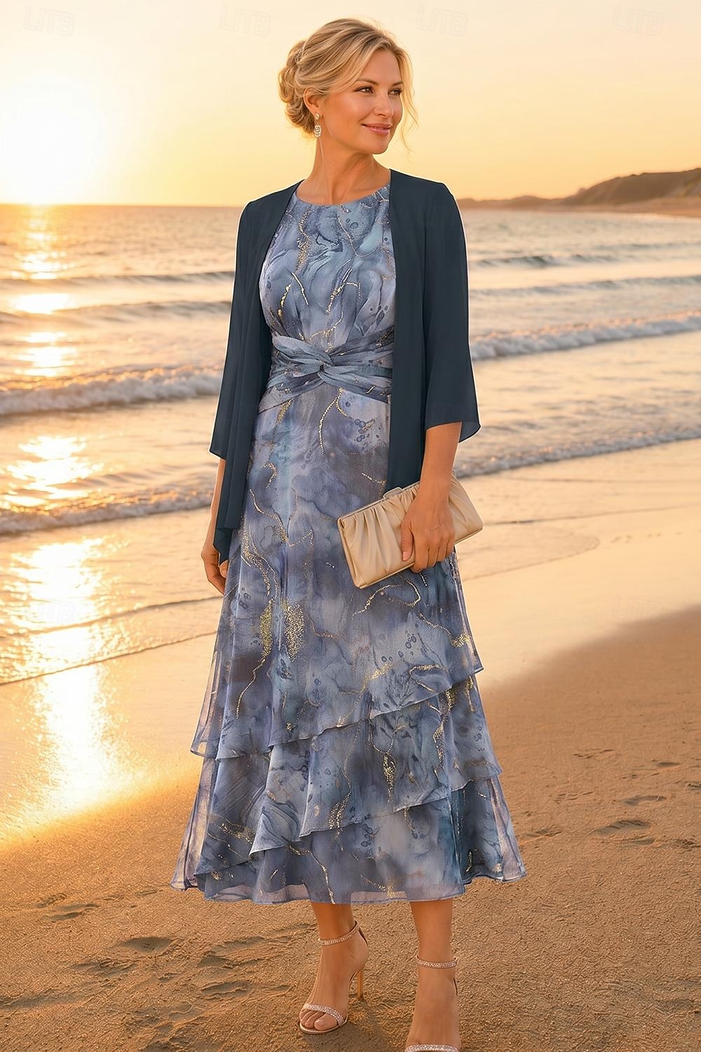Zweiteilig A-Linie Knöchellänge Kleid für Hochzeitsgäste Brautmutterkleid Dreiviertelarm Rundausschnitt Elegant Einfach Lässig Formell Hochzeitsgast Familientreffen vereitelt Chiffon Mit Schal mit 2026 - $171.99 –P1