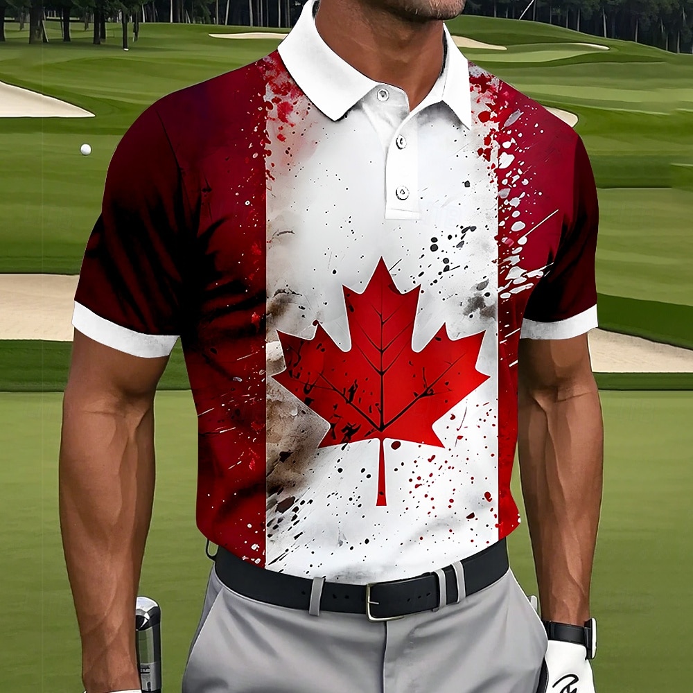 Homme Feuille Golf Polos de Sport Manche Courte Polos Revers Occasionnel Athleisure Tenue quotidienne Impression 3D Boutons Printemps & Été Rouge de 2026 ? $22.99 –P1