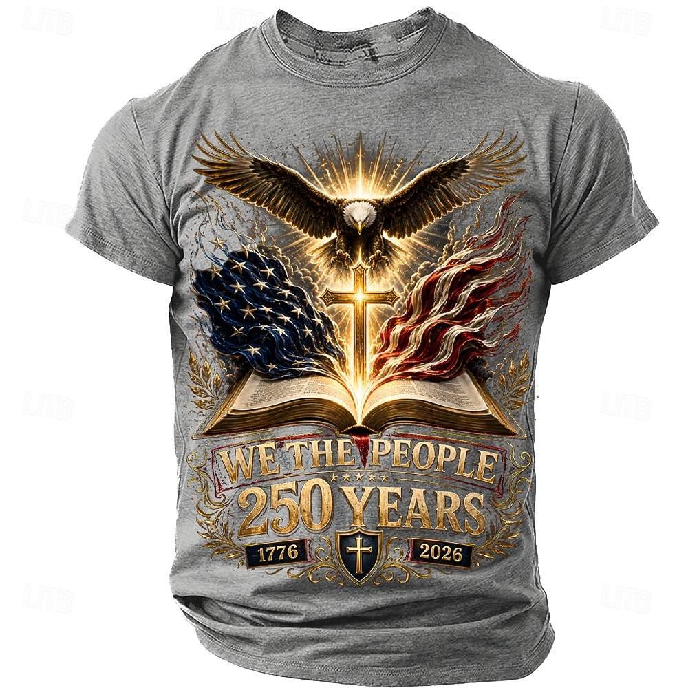2026 250º Camisetas Masculinas T-Shirt Bandeira dos EUA 1776 de Manga Curta Impressão 3D Camiseta Colar Redondo Patriótica Festival Diário Azul Preto Vermelho Verão Primavera Roupas Vestuário S M L de 2026 por $18.99 –P5