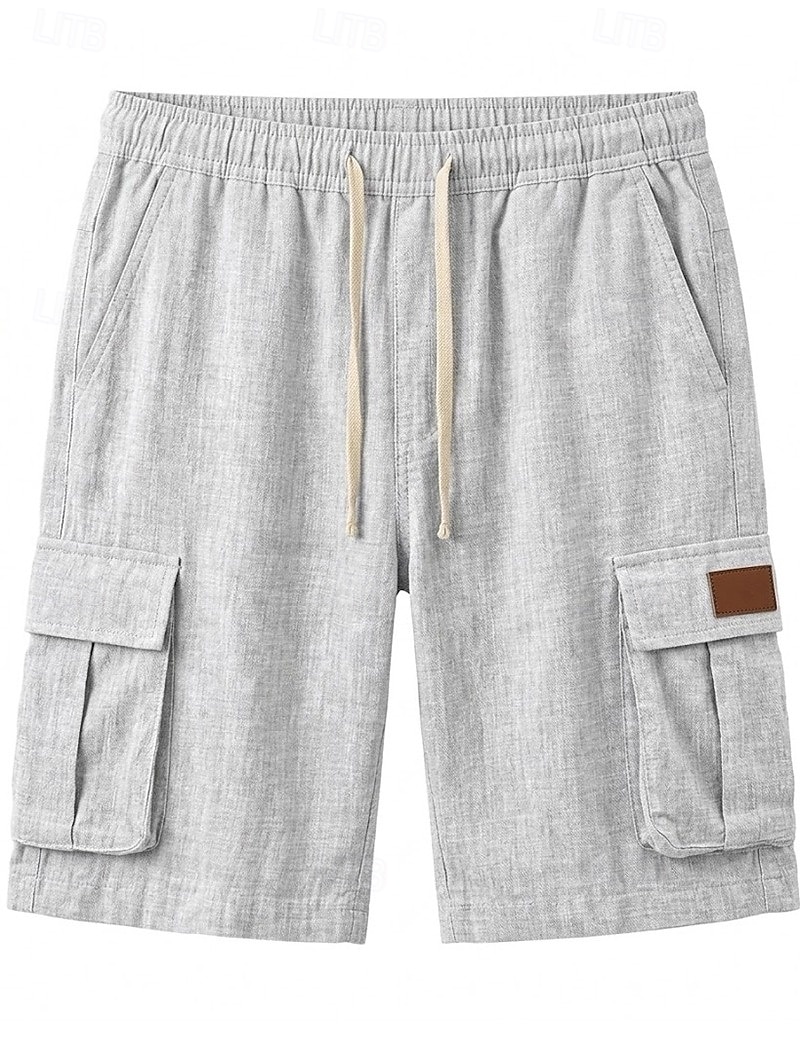 Men's Shorts Linen Shorts Summer Shorts Beach Shorts Drawstring Elastic Waist Multi Pocket Plain Comfort Breathable Knee Length Casual Daily Outdoor Vacation Fashion Blue Khaki Inelastic 2026 - $24.99 –P4
