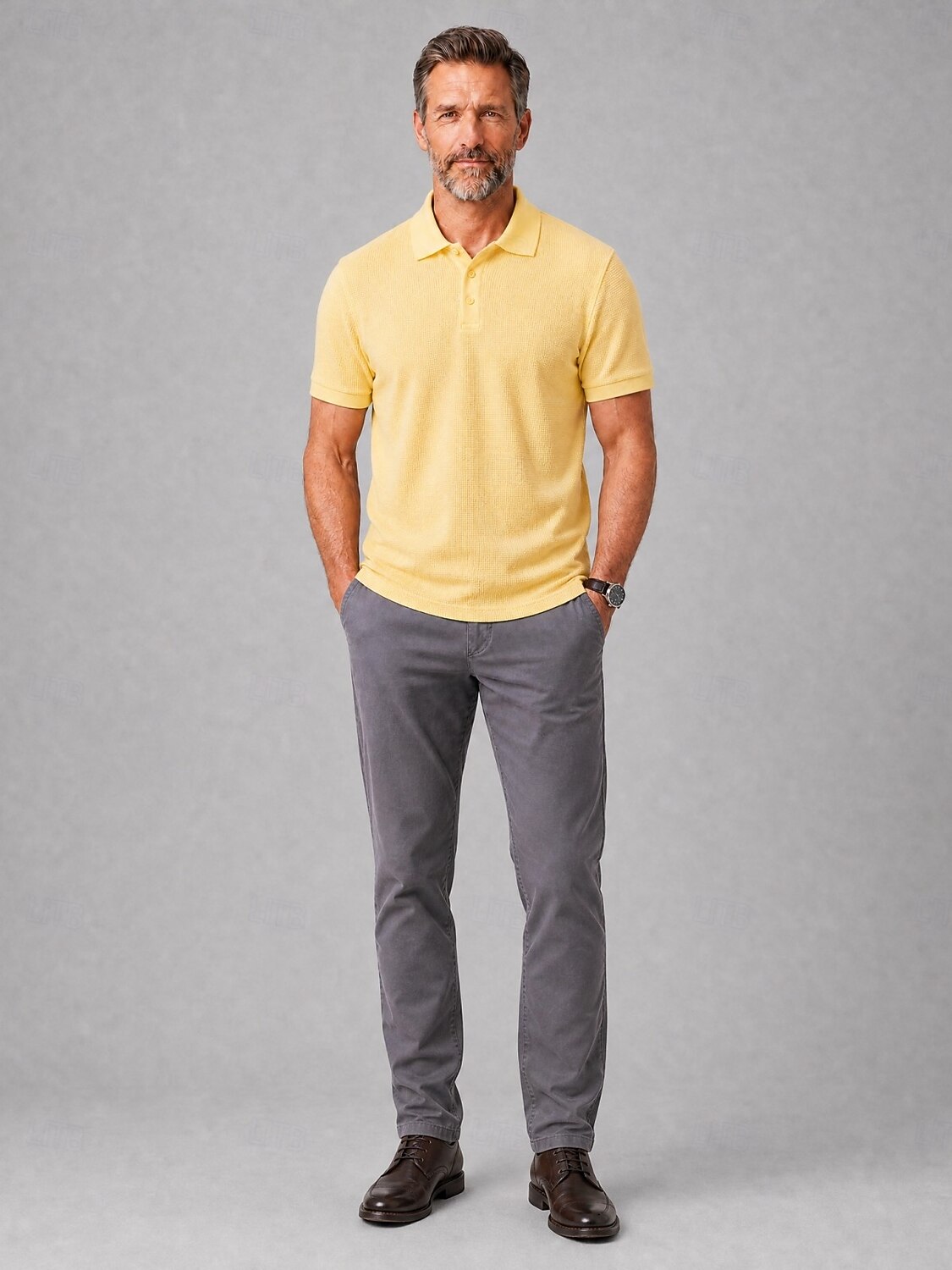 Polo da uomo a nido d'ape - casual, a coste, con colletto polo, maniche corte - gialla del 2026 a $33.99 –P6
