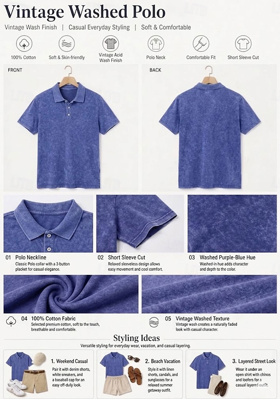 Γυναικείο πουκάμισο henley softfade™ από 100% βαμβάκι, vintage, κοντομάνικο, κανονικό μπλουζάκι, casual, παραλία, μπλε, ροζ, καλοκαίρι, άνοιξη 2026 - $28.99 –P2