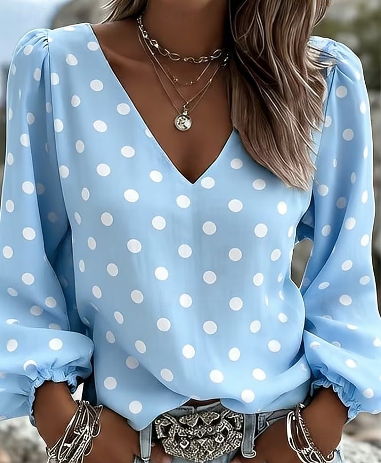 Mujer Camisa camisa boho Graphic Abstracto Elegante Bohemia Vacaciones Manga Larga Escote en Pico Tops regulares Casual Diario Festivos Azul Piscina Amarillo Verde Claro Rosa Marrón Verano Primavera 2026 - $13.49 –P12