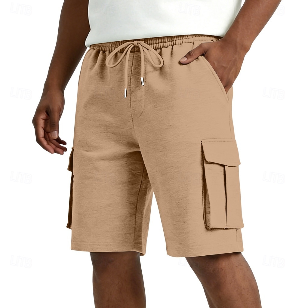 Men's Cargo Shorts Shorts Summer Shorts Casual Shorts Jacquard Pocket Elastic Waist Plain Comfort Breathable Knee Length Casual Outdoor Beach Vacation Fashion Black White Micro-elastic 2026 - $24.99 –P7