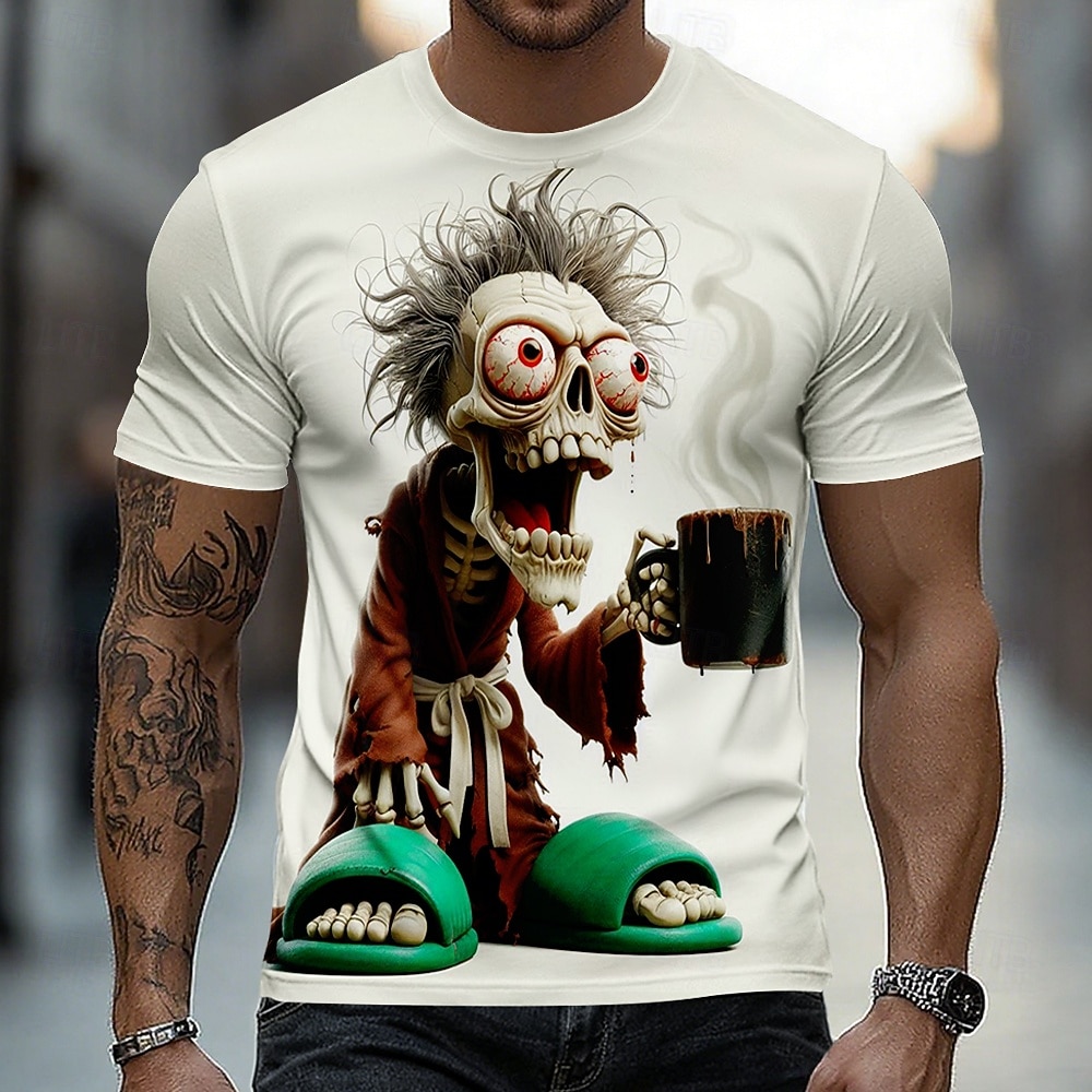 2026年 男性用 スカル ゾンビ Tシャツ 半袖 Tシャツ 3Dプリント クルーネック シャツ ファッション 誇張された カジュアル 日常 ストリート ブルー ホワイト パープル 夏 春 衣類 S M L XL XXL XXXL  コレクション – $18.99 –P1