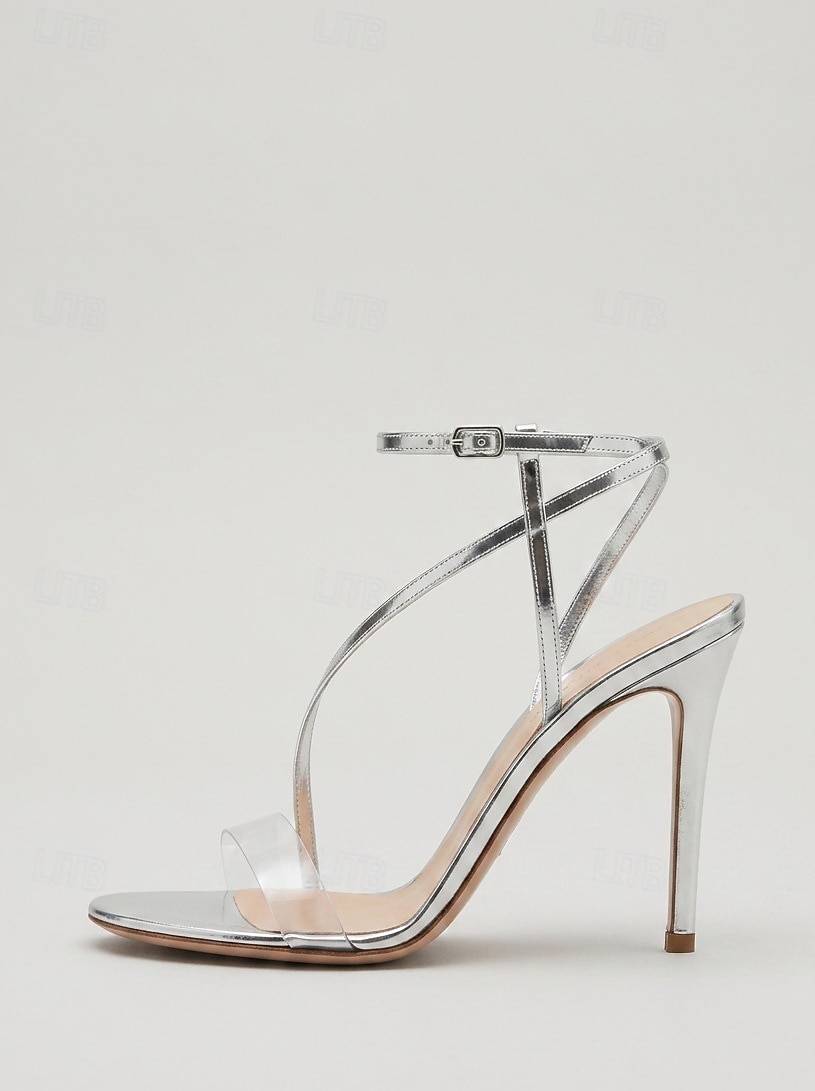 Women's Silver Strappy High Heel Sandals - Elegant Clear Band Heels for Cocktail Parties and Evening Events 2026 - $64.99 –P5