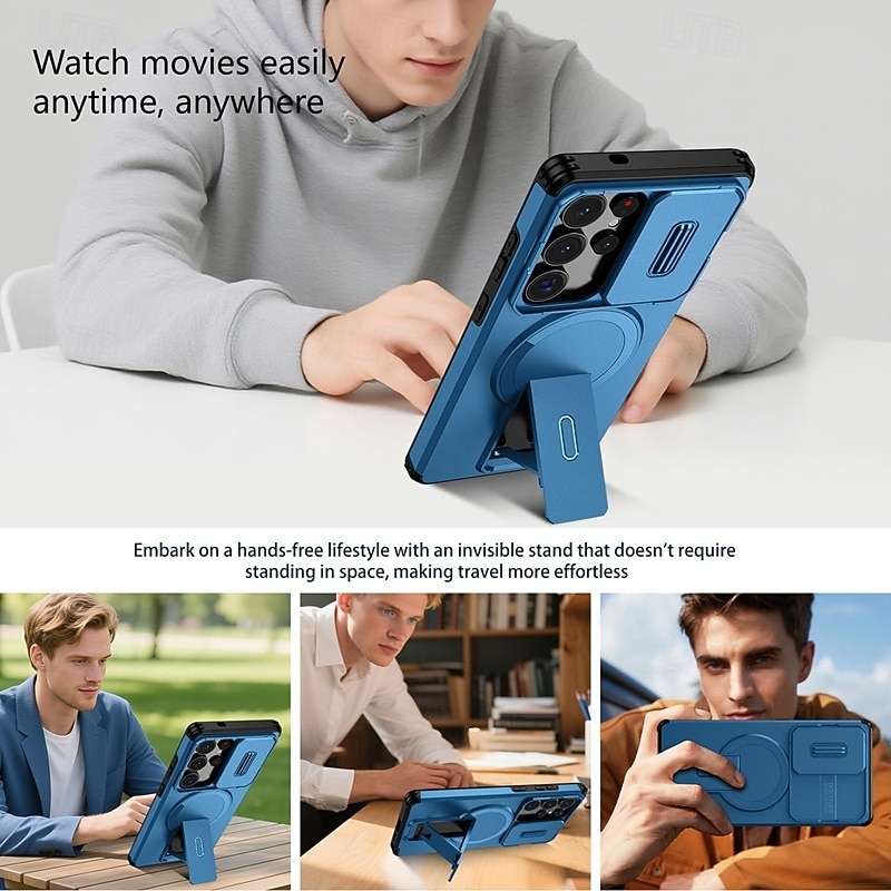 Phone Case For Samsung Galaxy S26 S25 Edge S24 FE S23 Ultra Plus A37 A57 A56 A36 A26 A16 Back Cover With Magsafe with Stand Holder Support Wireless Charging Shockproof Armor ABS+PC 2026 - $13.99 –P4