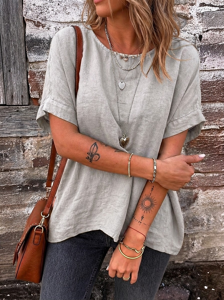 Women's Tee Top Solid Color Vintage Stylish Casual Short Sleeve Boat Neck Regular Tops Daily Going out Vacation Wear Khaki Navy Blue Olive Mint Green Dark Green Summer Spring 2026 - $21.99 –P3