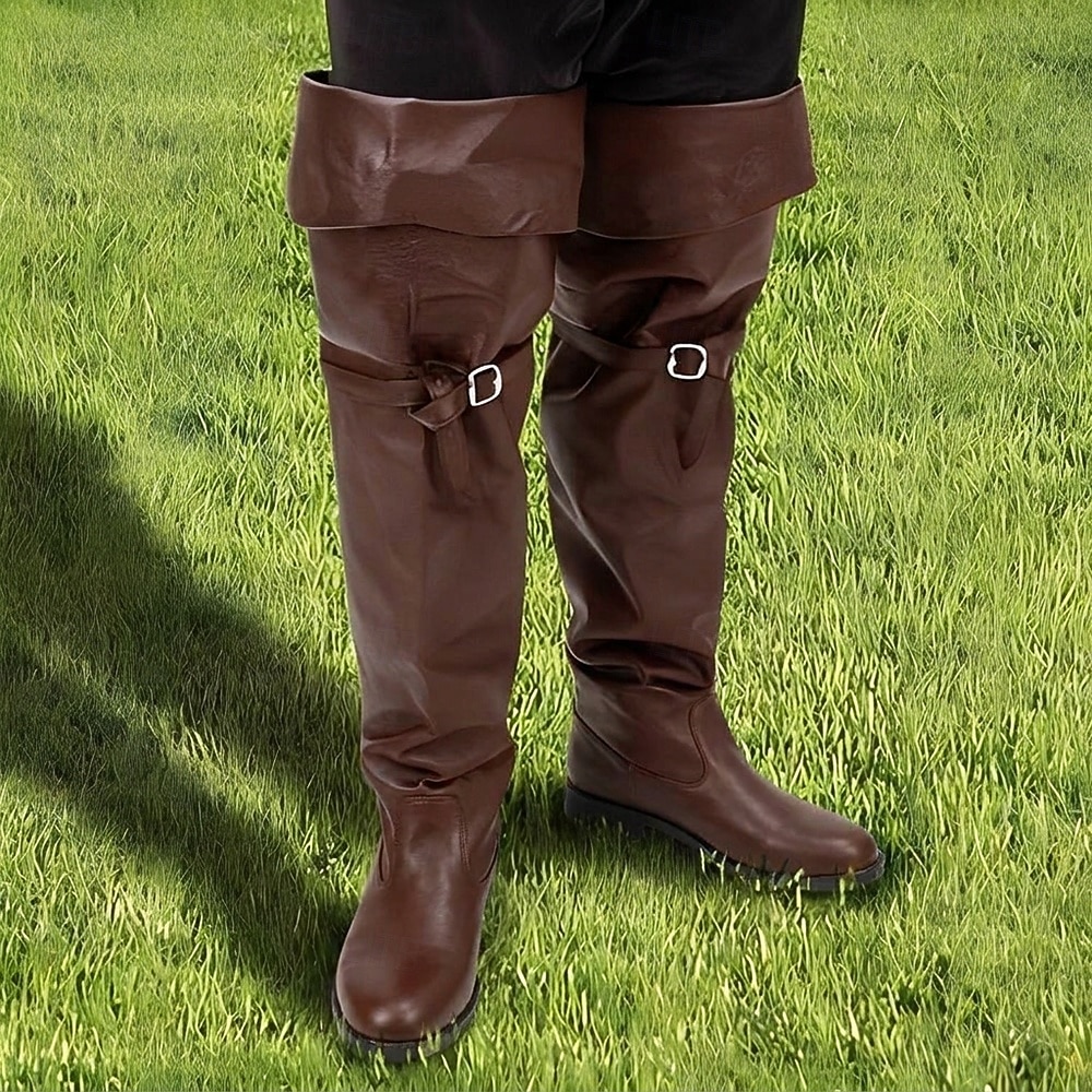 Medieval Renacimiento Zapatos Botas hasta la rodilla Botas planas de jazz Pirata Vikingo Cruzado Disfraz Hombre Celta Pirata Víspera de Todos los Santos Mascarada Rendimiento Fiesta y Noche LARP 2026 - $62.99 –P4