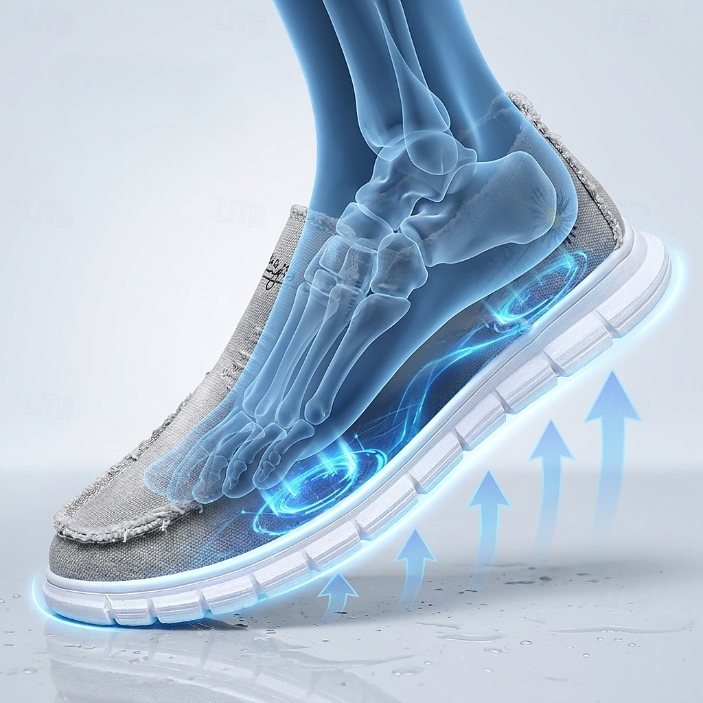 ανδρικά λευκά φθαρμένα slip-on παπούτσια – αναπνεύσιμα, ελαφριά, casual καμβατέ μοκασίνια, ξεφτισμένα street style φλατ παπούτσια για περπάτημα για το καλοκαίρι, τα ταξίδια και την καθημερινή μόδα. 2026 - $32.99 –P1