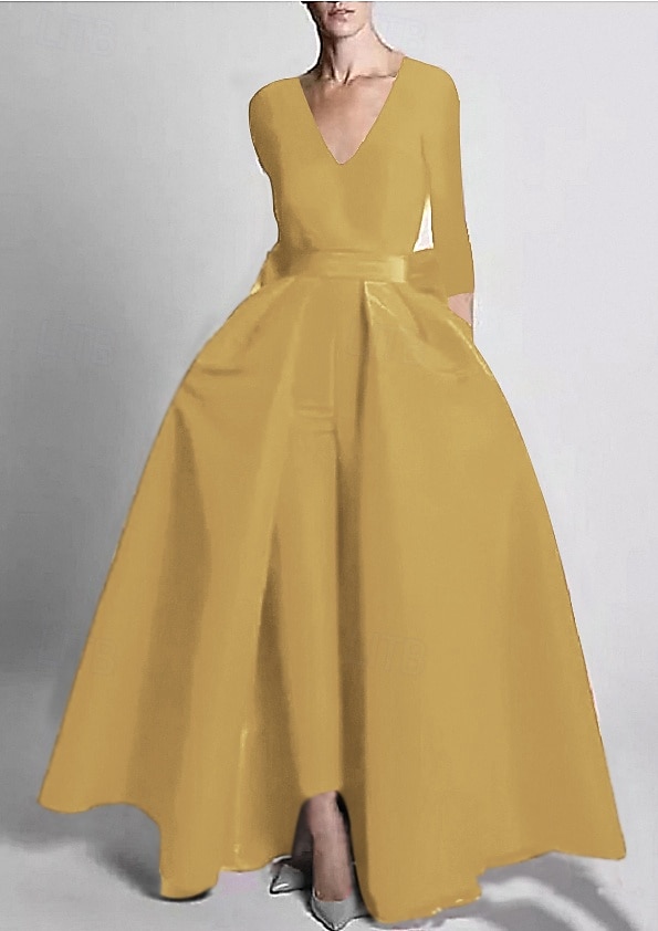 Dos Piezas Mono Hasta el Suelo Desmontable Vestidos de noche Elegante Manga Larga Escote en Pico Boda Invitado a la boda Bolsillo Tejido elástico con Mariposa 2026 - $160.99 –P14