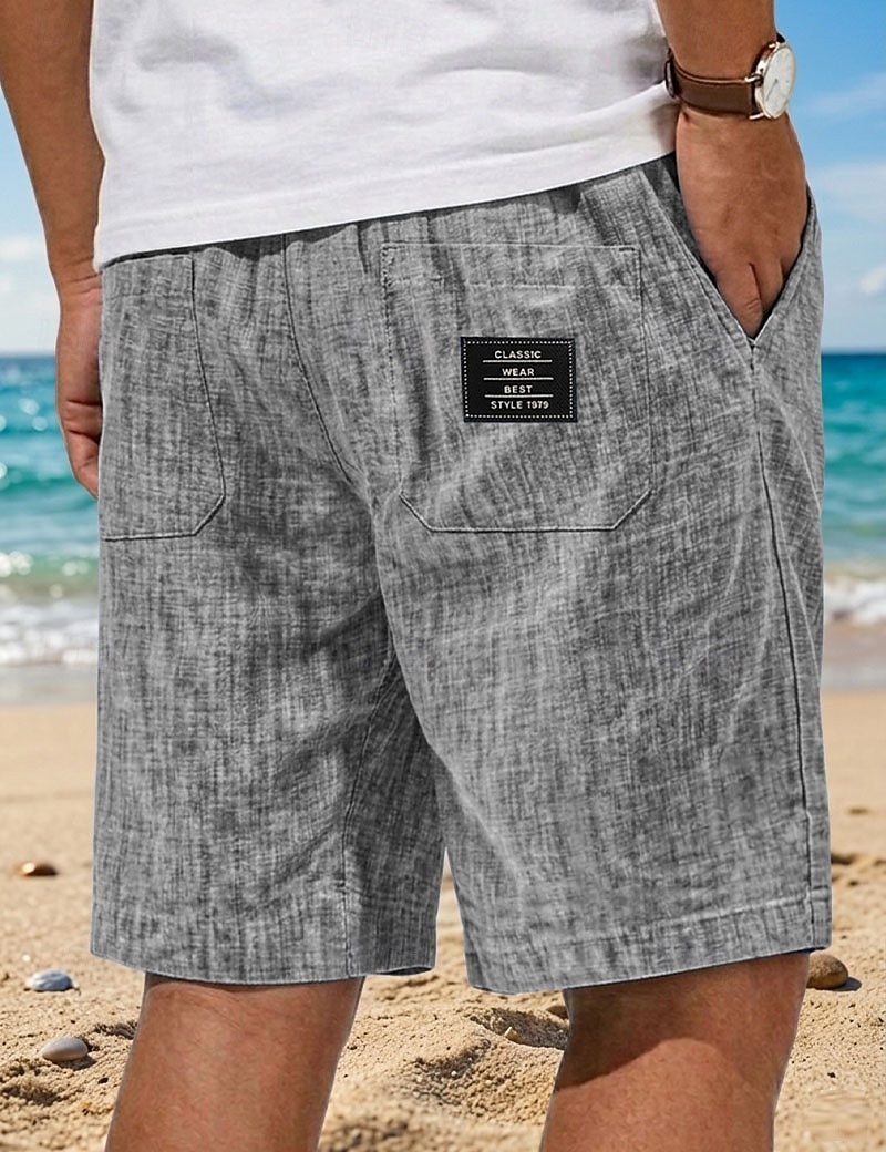 Homme Shorts Shorts en Lin Shorts d'été Shorts de plage Cordon de serrage Taille Élastique Uni Confort Respirant Longueur Genou Occasionnel Quotidien Extérieur ancien Vacances Gris blanc bleu marine de 2026 ? $24.99 –P4