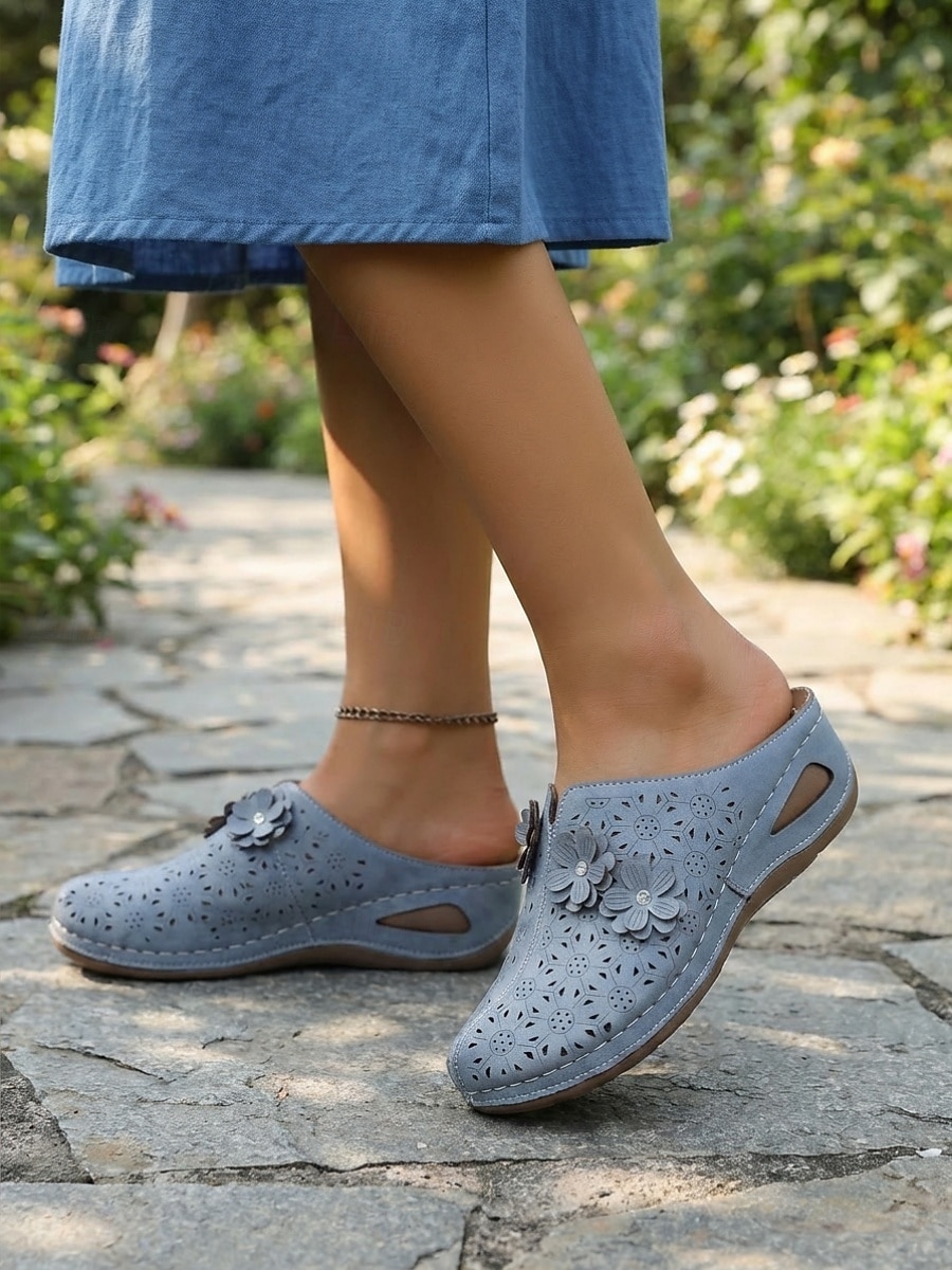 Women's Sky Blue Breathable Wedge Clogs - Lightweight Slip-On Comfort Mules with Floral Detail, Soft Non-Slip Casual Shoes for Walking, Trave & Daily Wear 2026 - $24.99 –P1
