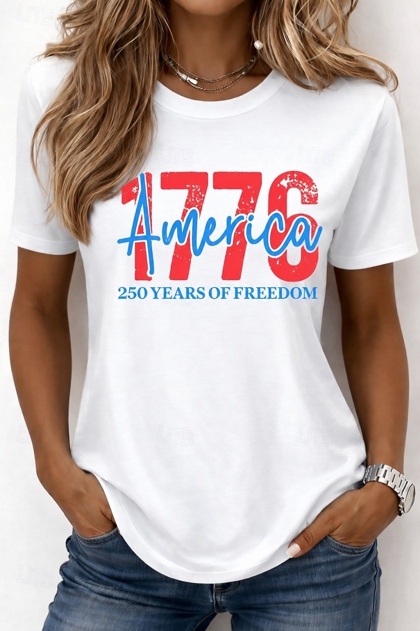 American Independence Day Women's T Shirt Print Graphic Flag Letter Vintage Fashion Stylish Short Sleeve Crew Neck Round Neck Regular Tops Casual Daily Weekend White White 2 White 3 Summer Spring 2026 - $21.99 –P2