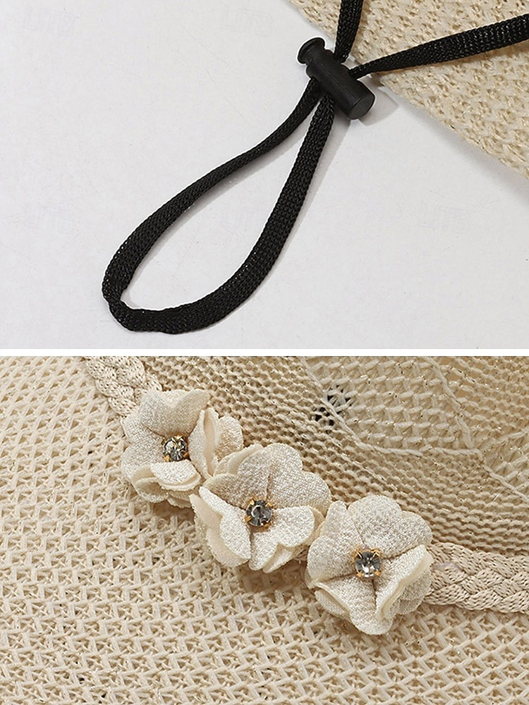 Chapéu de sol feminino boho de palha - chapéu de praia de verão com aba larga e decoração de flor 3D, fedora respirável em poliéster trançado para férias e uso casual diário. &Proteção solar, várias de 2026 por $11.99 –P12