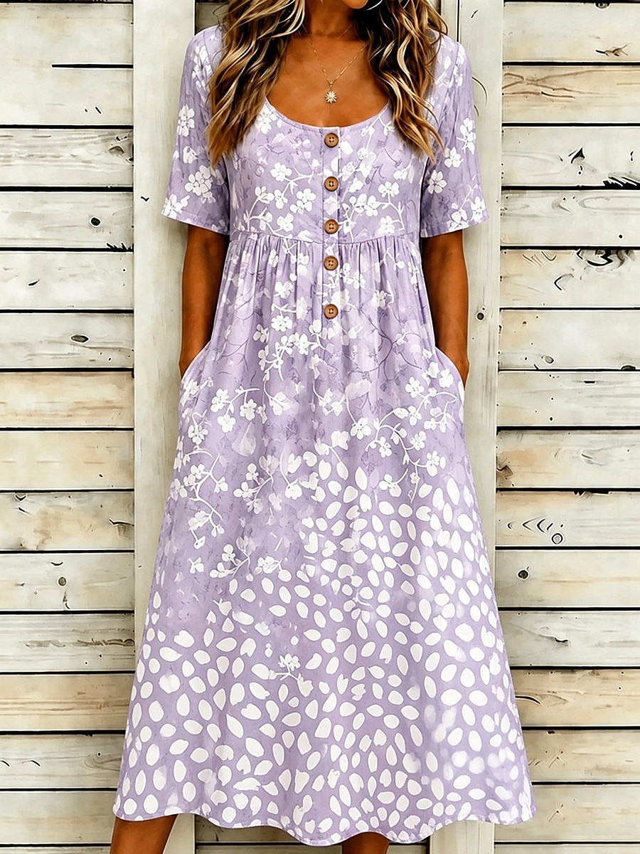 Women's Midi Dress Sundress Casual Dress A Line Dress Summer Dress Vacation Casual Beach Beach Holiday Regular Fit Floral Graphic Geometric Short Sleeve Scoop Neck Blue Red Purple Green Summer Spring 2026 - $32.99 –P2