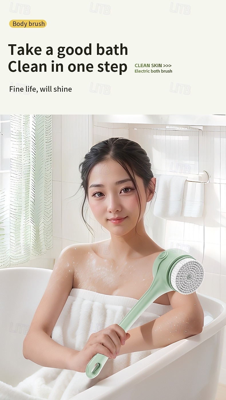 Electric Bath Brush with Long Handle, 4-in-1 Spinning Body Scrubber for Shower, Waterproof Rechargeable Back Scrubber for Exfoliating, Deep Cleaning & Massage, Includes Facial & Silicone Brush Heads 2026 - $56.99 –P2