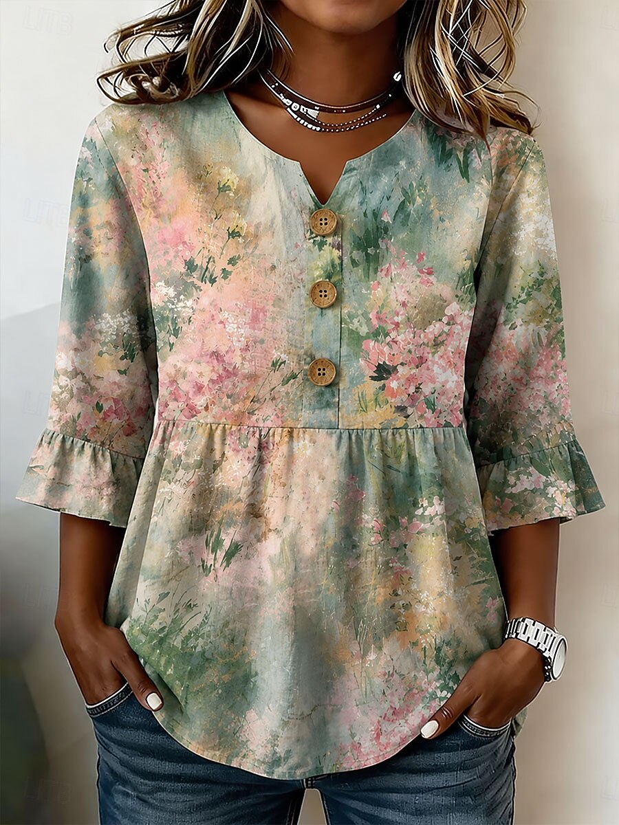 Women's Shirt Graphic Leopard Vintage Stylish Half Sleeve V Neck Regular Tops Casual Daily Holiday Pink Brown Green Summer Spring 2026 - $34.99 –P3