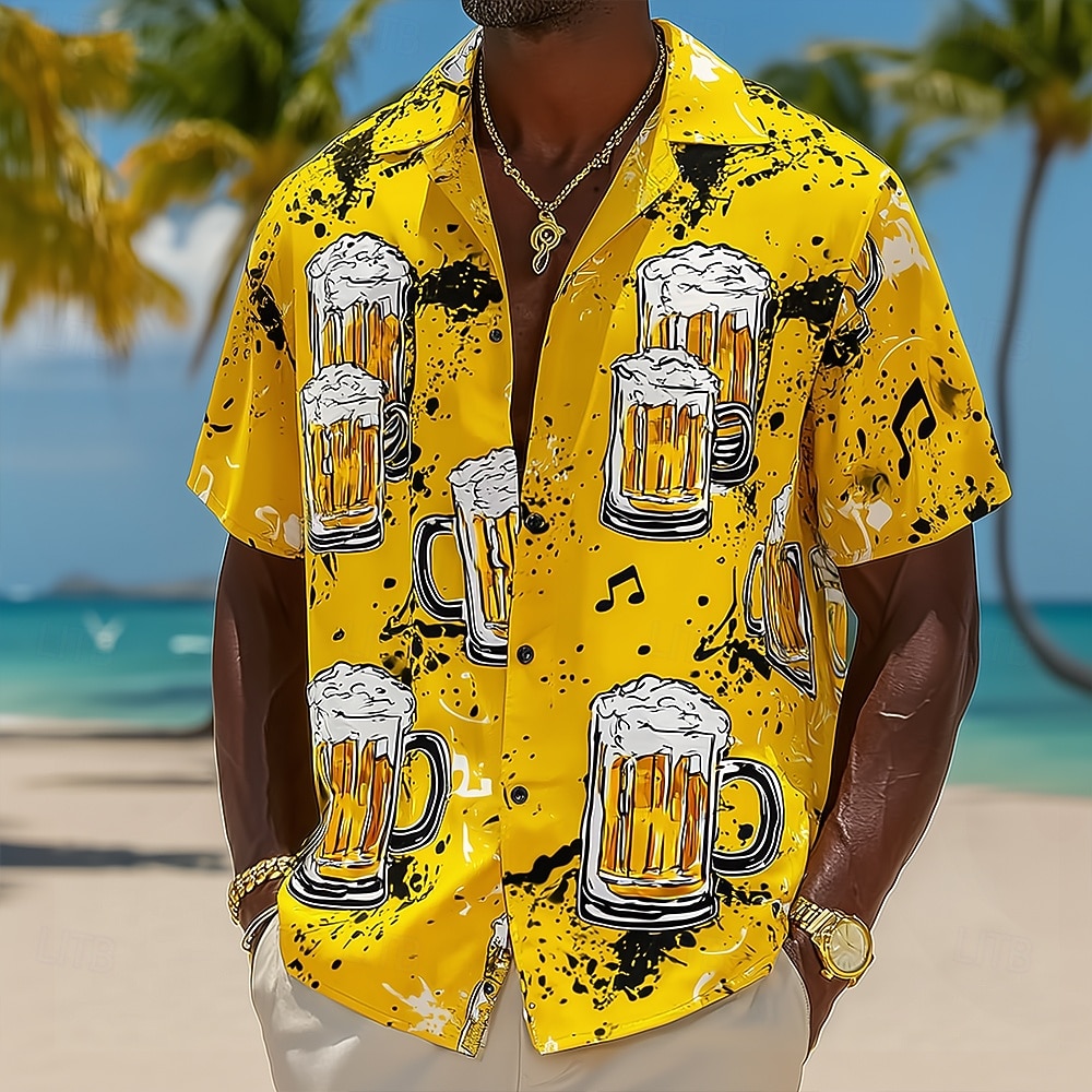 Homme Bière Notes de Musique Chemise Chemise à col cubain Chemise Boutonnée Manche Courte Vintage Rétro Festival de Musique Vacances à la Plage Été Printemps Chemise à col camp Impression 3D Bleu de 2026 ? $25.99 –P1