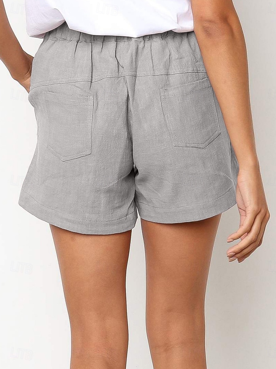 Women's Cotton Shorts Fashion Streetwear Casual Short High Waist Plain Pocket Elastic Waistband Comfy Comfort Soft Stretchy Outdoor Vacation Street Dark-Gray Apricot Khaki Black Summer Spring Loose 2026 - $18.99 –P17