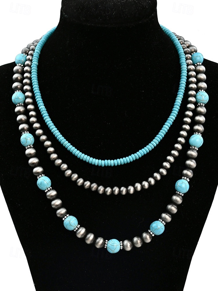Collar de mujer con cuentas turquesas en capas: joyería de estilo bohemio del suroeste para atuendos informales, fiestas en la playa y festivales de verano. 2026 - $14.99 –P3