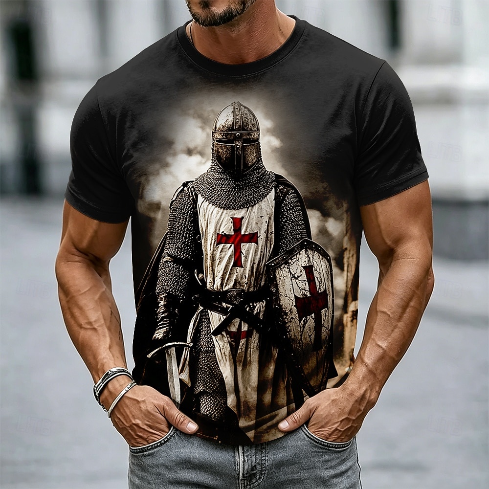 Homens Cavaleiros Templários Cruz Camiseta Manga Curta Camiseta Impressão 3D Gola Redonda Camisa Religioso Rua Dark Party Preto cáqui Todas as Estações Roupa S M L XL XXL XXXL de 2026 por $18.99 –P2