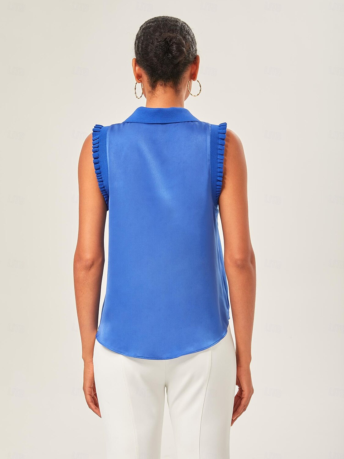 Femmes Chemisier Couleur Unie Travail Vacances Formel Sans manches Noir A Volants Col en V Sans manches Élégant Vacances Mode Col en V Été Printemps de 2026 ? $67.99 –P5