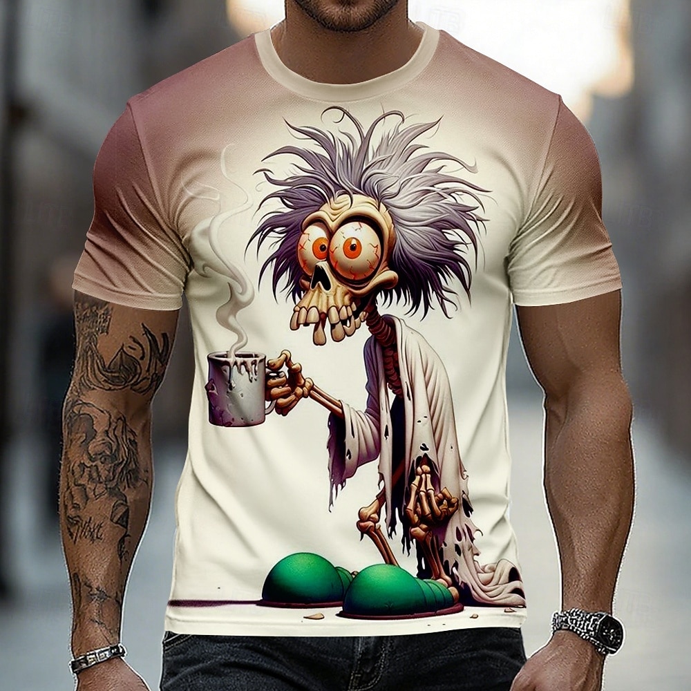 2026年 男性用 スカル ゾンビ Tシャツ 半袖 Tシャツ 3Dプリント クルーネック シャツ ファッション 誇張された カジュアル 日常 ストリート ブルー ホワイト パープル 夏 春 衣類 S M L XL XXL XXXL  コレクション – $18.99 –P5