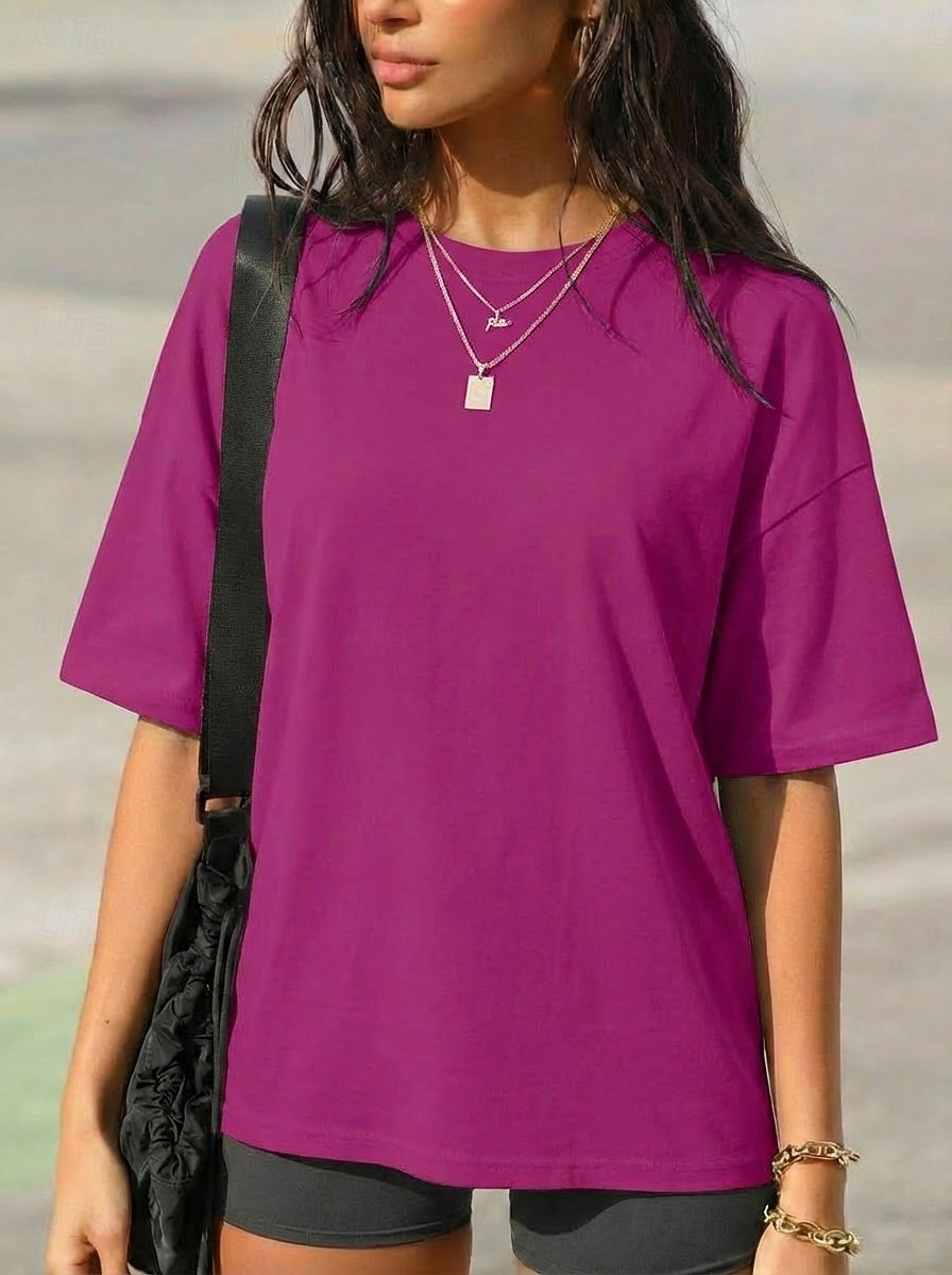 Per donna 100% cotone Maglietta Tinta unica Elegante Casual Manica Corta Girocollo Top Regolari Quotidiano Sportivo Uscire Cachi Rosa intenso Verde primavera Nero Bianco Estate Primavera del 2026 a $19.99 –P7
